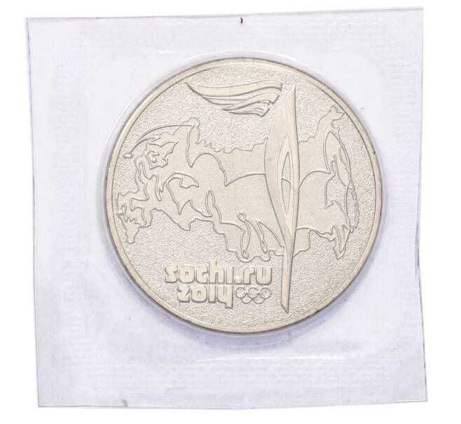 Монета 25 рублей 2014 года СПМД «XXII зимние Олимпийские Игры 2014 в Сочи — Факел» (в блистере) (Артикул: T11-35843) — Фото №1
