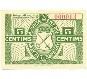 5 сентимо 1937 года Эль-Прат (Гражданская Война в Испании) — Фото №2