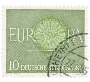 Почтовая марка 10 пфеннигов 1960 года Западная Германия (ФРГ) «Европейская конференция администраций почтовых служб и служб связи CEPT — Колесо» — Фото №1