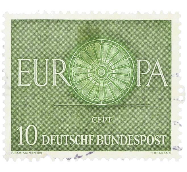 Почтовая марка 10 пфеннигов 1960 года Западная Германия (ФРГ) «Европейская конференция администраций почтовых служб и служб связи CEPT — Колесо» (Артикул: T11-35890) — Фото №1