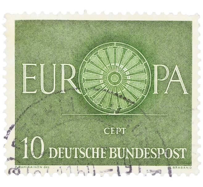 Почтовая марка 10 пфеннигов 1960 года Западная Германия (ФРГ) «Европейская конференция администраций почтовых служб и служб связи CEPT — Колесо» (Артикул: T11-35891) — Фото №1