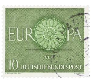Почтовая марка 10 пфеннигов 1960 года Западная Германия (ФРГ) «Европейская конференция администраций почтовых служб и служб связи CEPT — Колесо»