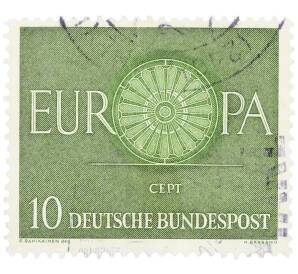 Почтовая марка 10 пфеннигов 1960 года Западная Германия (ФРГ) «Европейская конференция администраций почтовых служб и служб связи CEPT — Колесо»