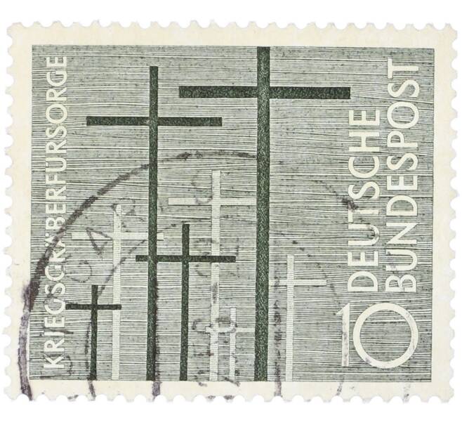 Почтовая марка 10 пфеннигов 1956 года Западная Германия (ФРГ) «Уход за военными могилами» (Артикул: T11-35898) — Фото №1