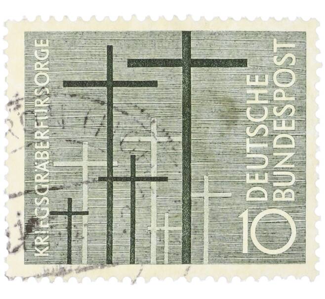 Почтовая марка 10 пфеннигов 1956 года Западная Германия (ФРГ) «Уход за военными могилами» (Артикул: T11-35899) — Фото №1