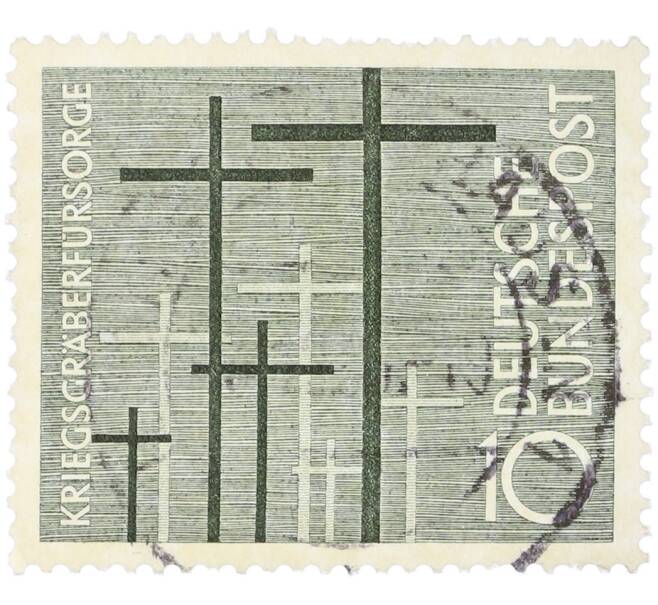 Почтовая марка 10 пфеннигов 1956 года Западная Германия (ФРГ) «Уход за военными могилами» (Артикул: T11-35901) — Фото №1