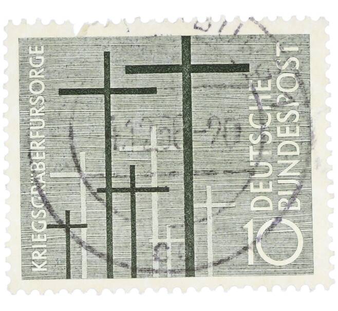 Почтовая марка 10 пфеннигов 1956 года Западная Германия (ФРГ) «Уход за военными могилами» (Артикул: T11-35906) — Фото №1