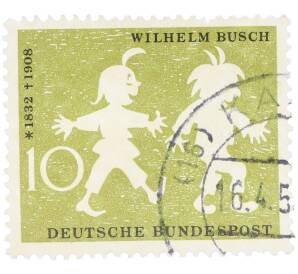 Почтовая марка 10 пфеннигов 1958 года Западная Германия (ФРГ) «Вильгельм Буш — Макс и Мориц» — Фото №1