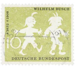 Почтовая марка 10 пфеннигов 1958 года Западная Германия (ФРГ) «Вильгельм Буш — Макс и Мориц» — Фото №1