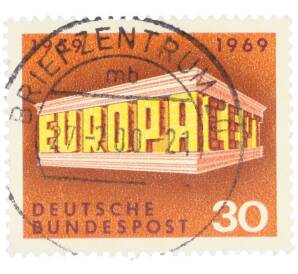 Почтовая марка 30 пфеннигов 1969 года Западная Германия (ФРГ) «Европейская конференция администраций почтовых служб и служб связи CEPT — Строение из логотипа» — Фото №1