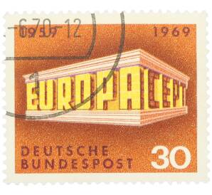 Почтовая марка 30 пфеннигов 1969 года Западная Германия (ФРГ) «Европейская конференция администраций почтовых служб и служб связи CEPT — Строение из логотипа» — Фото №1
