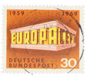Почтовая марка 30 пфеннигов 1969 года Западная Германия (ФРГ) «Европейская конференция администраций почтовых служб и служб связи CEPT — Строение из логотипа» — Фото №1