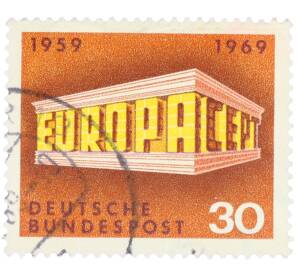 Почтовая марка 30 пфеннигов 1969 года Западная Германия (ФРГ) «Европейская конференция администраций почтовых служб и служб связи CEPT — Строение из логотипа» — Фото №1