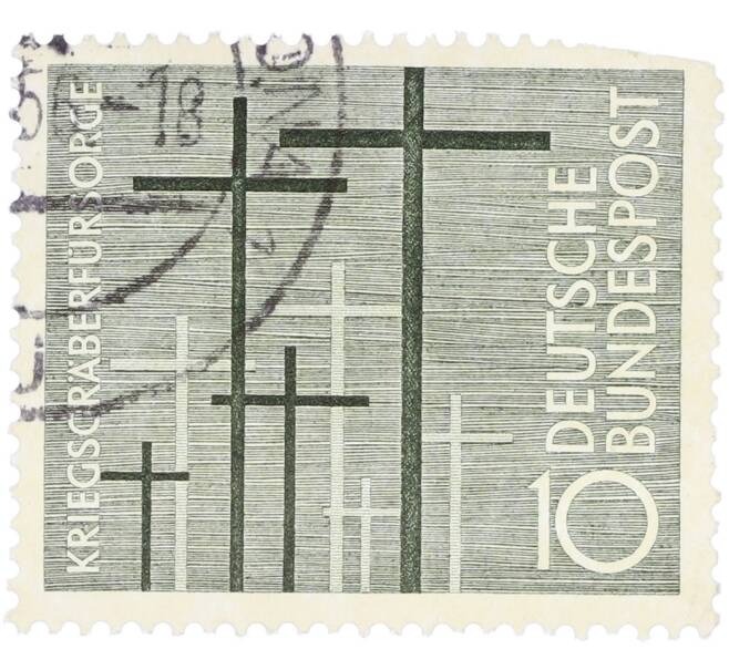 Почтовая марка 10 пфеннигов 1956 года Западная Германия (ФРГ) «Уход за военными могилами» (Артикул: T11-35928) — Фото №1