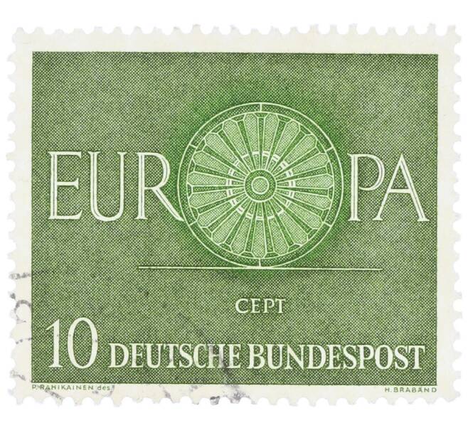 Почтовая марка 10 пфеннигов 1960 года Западная Германия (ФРГ) «Европейская конференция администраций почтовых служб и служб связи CEPT — Колесо» (Артикул: T11-35929) — Фото №1