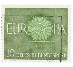 Почтовая марка 10 пфеннигов 1960 года Западная Германия (ФРГ) «Европейская конференция администраций почтовых служб и служб связи CEPT — Колесо» — Фото №1
