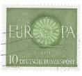 Почтовая марка 10 пфеннигов 1960 года Западная Германия (ФРГ) «Европейская конференция администраций почтовых служб и служб связи CEPT — Колесо» (Артикул: T11-35934) — Фото №1