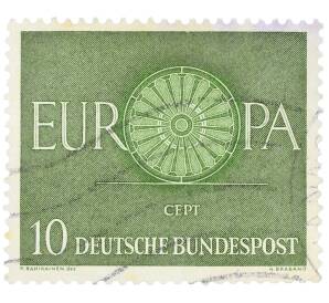 Почтовая марка 10 пфеннигов 1960 года Западная Германия (ФРГ) «Европейская конференция администраций почтовых служб и служб связи CEPT — Колесо» — Фото №1