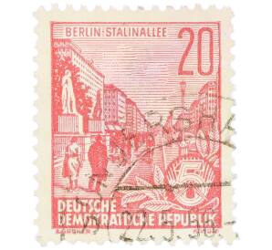 Почтовая марка 20 пфеннигов 1955 года Восточная Германия (ГДР) «Пятилетний план — Проспект Сталина» — Фото №1