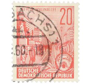 Почтовая марка 20 пфеннигов 1959 года Восточная Германия (ГДР) «Пятилетний план — Проспект Сталина» — Фото №1