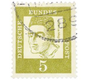 Почтовая марка 5 пфеннигов 1961 года Западная Германия (ФРГ) «Выдающиеся немцы — Альберт Великий» — Фото №1