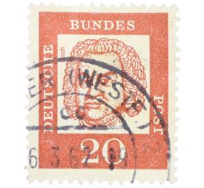 Почтовая марка 20 пфеннигов 1961 года Западная Германия (ФРГ) «Выдающиеся немцы — Иоганн Себастьян Бах» — Фото №1