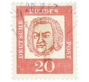 Почтовая марка 20 пфеннигов 1961 года Западная Германия (ФРГ) «Выдающиеся немцы — Иоганн Себастьян Бах» — Фото №1