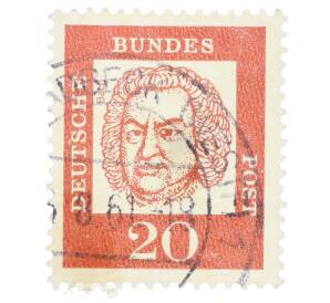 Почтовая марка 20 пфеннигов 1961 года Западная Германия (ФРГ) «Выдающиеся немцы — Иоганн Себастьян Бах» — Фото №1