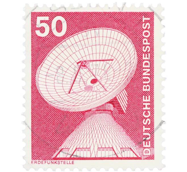 Почтовая марка 50 пфеннигов 1975 года Западная Германия (ФРГ) «Параболическая антенна» (Артикул: T11-36058) — Фото №1
