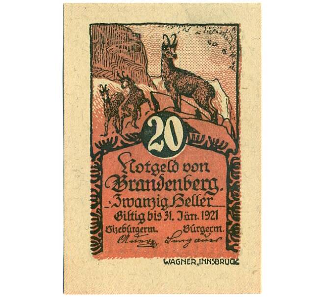 Банкнота 20 геллеров 1921 года Австрия — Бранденбург (Нотгельд) (Артикул: B2-16410) — Фото №1