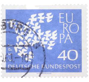 Почтовая марка 40 пфеннигов 1961 года Западная Германия (ФРГ) «Европейская конференция администраций почтовых служб и служб связи CEPT — Голуби» — Фото №1