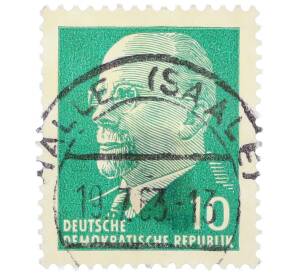 Почтовая марка 10 пфеннигов 1964 года Восточная Германия (ГДР) «Вальтер Эрнст Пауль Ульбрихт» — Фото №1