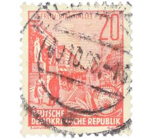 Почтовая марка 20 пфеннигов 1955 года Восточная Германия (ГДР) «Пятилетний план — Проспект Сталина» — Фото №1