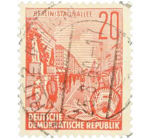 Почтовая марка 20 пфеннигов 1959 года Восточная Германия (ГДР) «Пятилетний план — Проспект Сталина» — Фото №1
