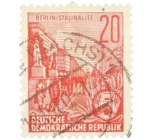 Почтовая марка 20 пфеннигов 1959 года Восточная Германия (ГДР) «Пятилетний план — Проспект Сталина» — Фото №1