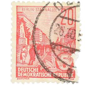 Почтовая марка 20 пфеннигов 1955 года Восточная Германия (ГДР) «Пятилетний план — Проспект Сталина» — Фото №1