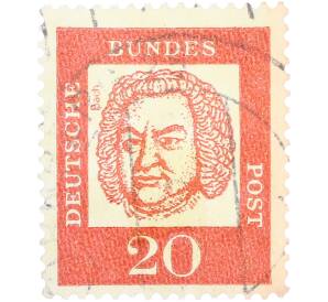 Почтовая марка 20 пфеннигов 1961 года Западная Германия (ФРГ) «Выдающиеся немцы — Иоганн Себастьян Бах» — Фото №1