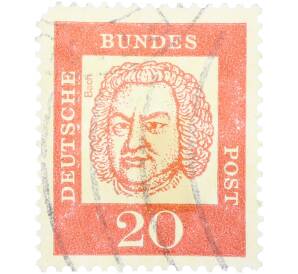 Почтовая марка 20 пфеннигов 1961 года Западная Германия (ФРГ) «Выдающиеся немцы — Иоганн Себастьян Бах» — Фото №1