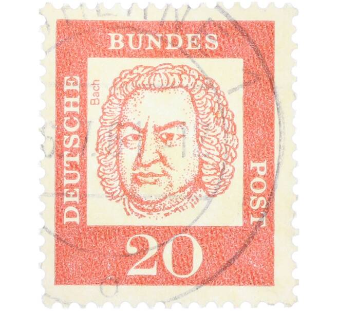 Почтовая марка 20 пфеннигов 1961 года Западная Германия (ФРГ) «Выдающиеся немцы — Иоганн Себастьян Бах» (Артикул: T11-36277) — Фото №1