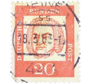 Почтовая марка 20 пфеннигов 1961 года Западная Германия (ФРГ) «Выдающиеся немцы — Иоганн Себастьян Бах» — Фото №1