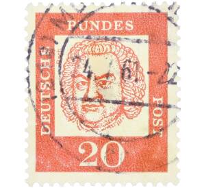 Почтовая марка 20 пфеннигов 1961 года Западная Германия (ФРГ) «Выдающиеся немцы — Иоганн Себастьян Бах» — Фото №1