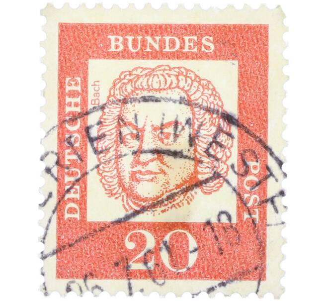 Почтовая марка 20 пфеннигов 1961 года Западная Германия (ФРГ) «Выдающиеся немцы — Иоганн Себастьян Бах» (Артикул: T11-36285) — Фото №1