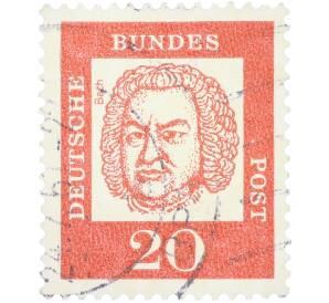 Почтовая марка 20 пфеннигов 1961 года Западная Германия (ФРГ) «Выдающиеся немцы — Иоганн Себастьян Бах» — Фото №1