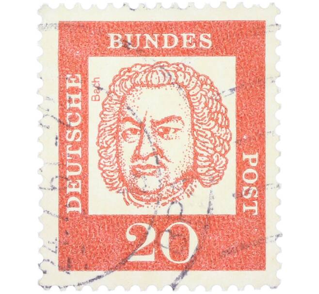 Почтовая марка 20 пфеннигов 1961 года Западная Германия (ФРГ) «Выдающиеся немцы — Иоганн Себастьян Бах» (Артикул: T11-36286) — Фото №1