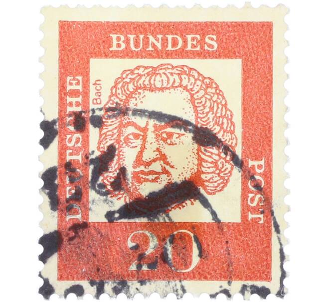 Почтовая марка 20 пфеннигов 1961 года Западная Германия (ФРГ) «Выдающиеся немцы — Иоганн Себастьян Бах» (Артикул: T11-36288) — Фото №1