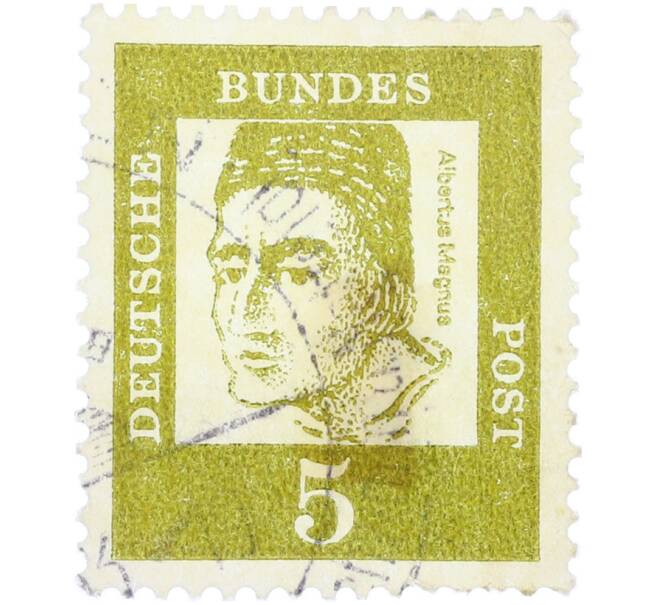 Почтовая марка 5 пфеннигов 1961 года Западная Германия (ФРГ) «Выдающиеся немцы — Альберт Великий» (Артикул: T11-36301) — Фото №1