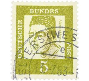 Почтовая марка 5 пфеннигов 1961 года Западная Германия (ФРГ) «Выдающиеся немцы — Альберт Великий» — Фото №1