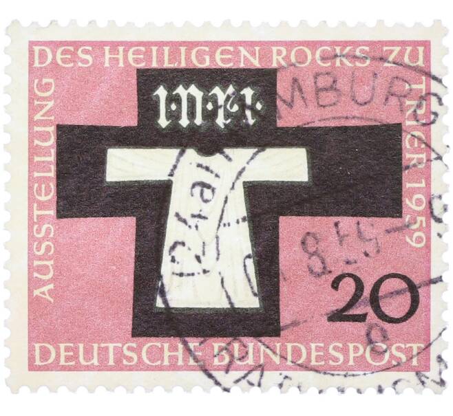 Почтовая марка 20 пфеннигов 1959 года Западная Германия (ФРГ) «Выставление на обозрение Святого одеяния Трира» (Артикул: T11-36330) — Фото №1