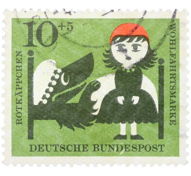 Благотворительная почтовая марка 10+5 пфеннигов 1960 года Западная Германия (ФРГ) «Красная шапочка» (Артикул: T11-36337) — Фото №1