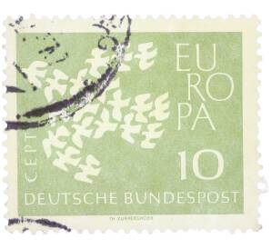 Почтовая марка 10 пфеннигов 1961 года Западная Германия (ФРГ) «Европейская конференция администраций почтовых служб и служб связи CEPT — Голуби» — Фото №1